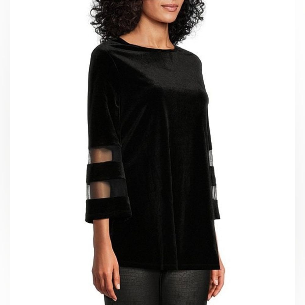 Slim Factor Blouse Top Womens Size 2X Black Velvet Mesh Bell Sleeves Whimsygoth